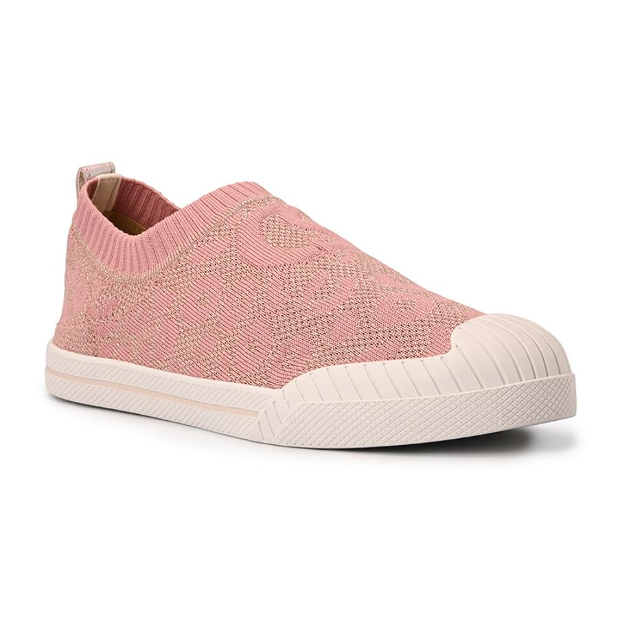 Pink Textured Knitted Sneakers
