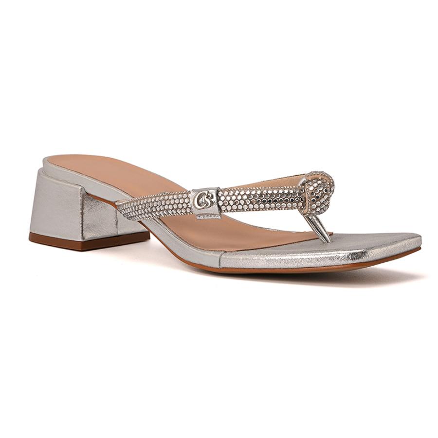 Silver Crystal Strap Mules