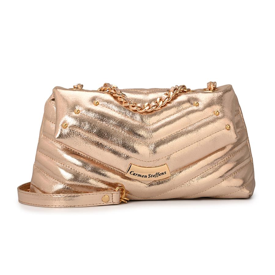 Golden Gold Quilted Bag Leather with Metal Application