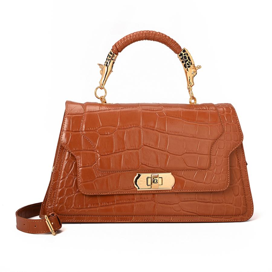 Top Handle Bag Brown Croco Leather