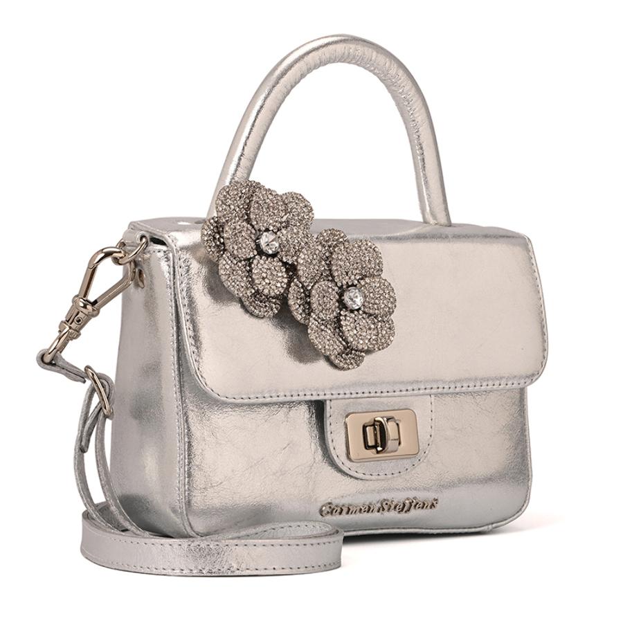 Top Handle Bag Flower Silver