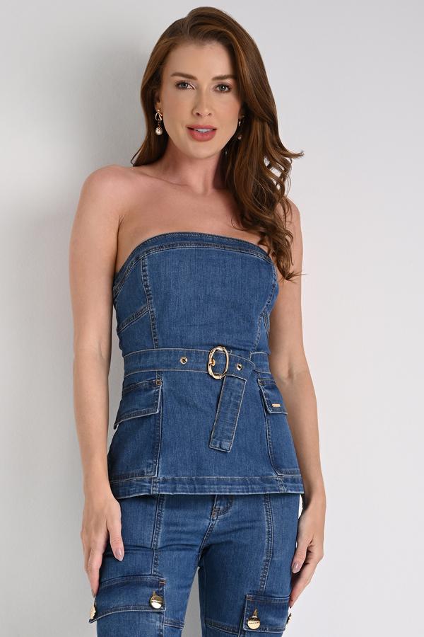 Strapless Denim Blouse