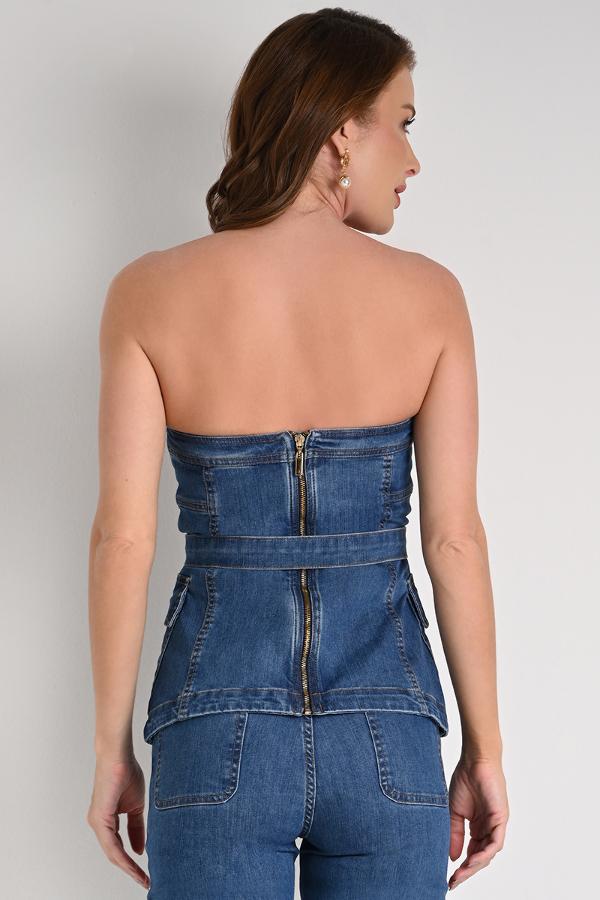 Strapless Denim Blouse