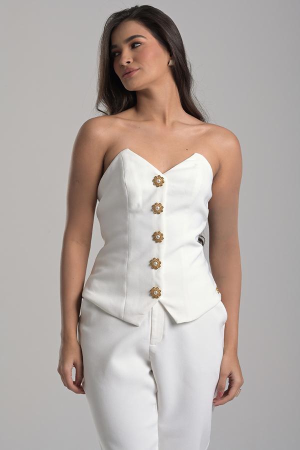 Off-White Strapless Tailored Blouse