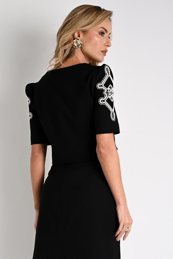 Black Square Neck Top with Sleeves