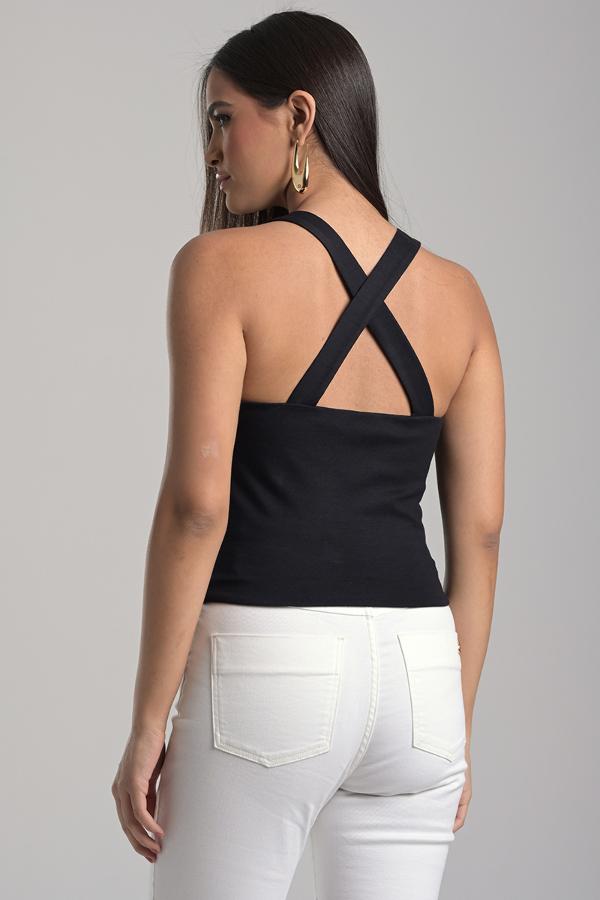 Black Top with Crossed Bust Detail