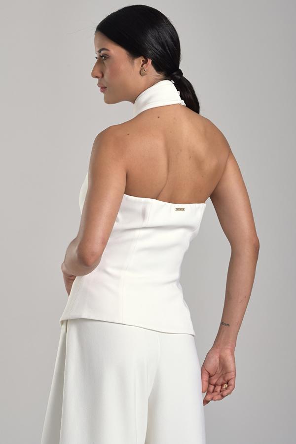 Halter Neck Tailored Top with Crossed Neckline