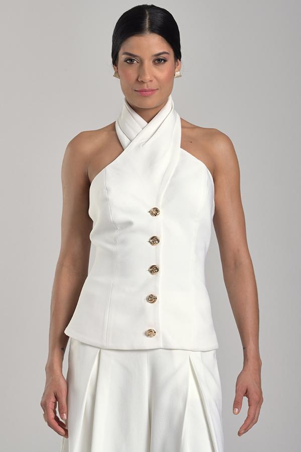 Halter Neck Tailored Top with Crossed Neckline