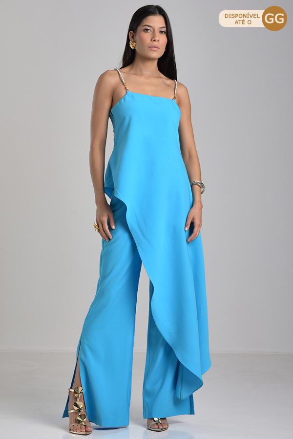 Asymmetrical Tailored Blue Blouse