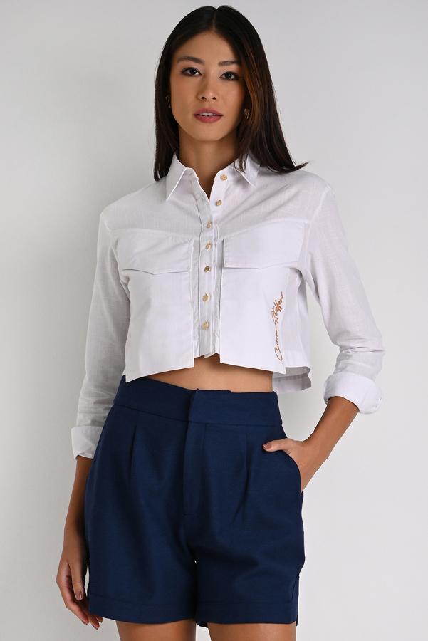 Cropped Shirt with Maxi Pockets Off-White