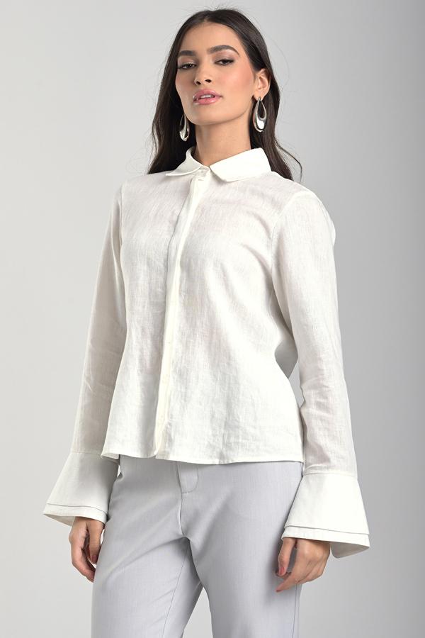 Off-white Linen Shirt with Double Cuffs