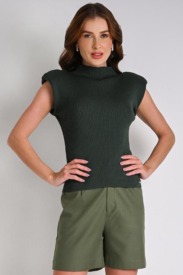 Military Shoulder Pad Knit Blouse