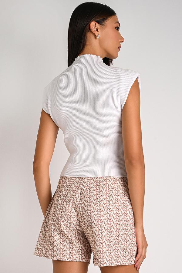 White Shoulder Pad Knit Blouse