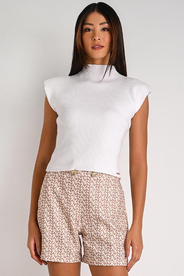 White Shoulder Pad Knit Blouse