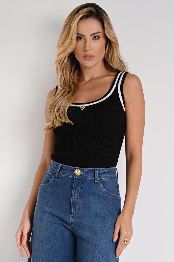 Black Metal Ribbed Tank Top