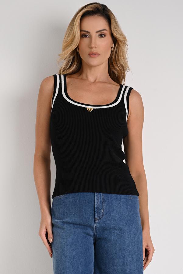 Black Metal Ribbed Tank Top