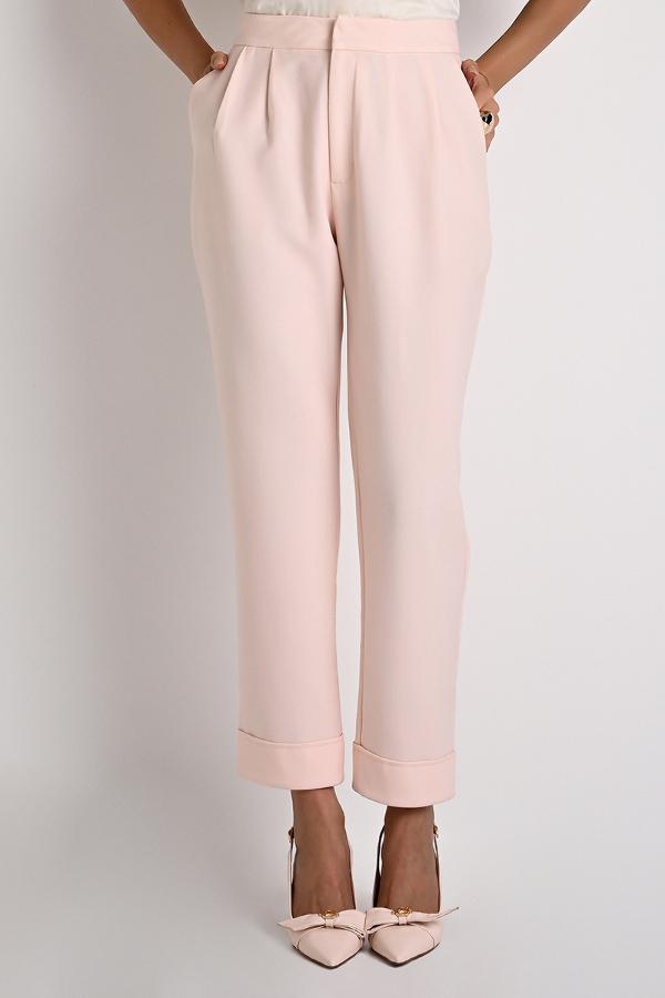 Carrot Pants with Overlapping Waistband in Lily Pink