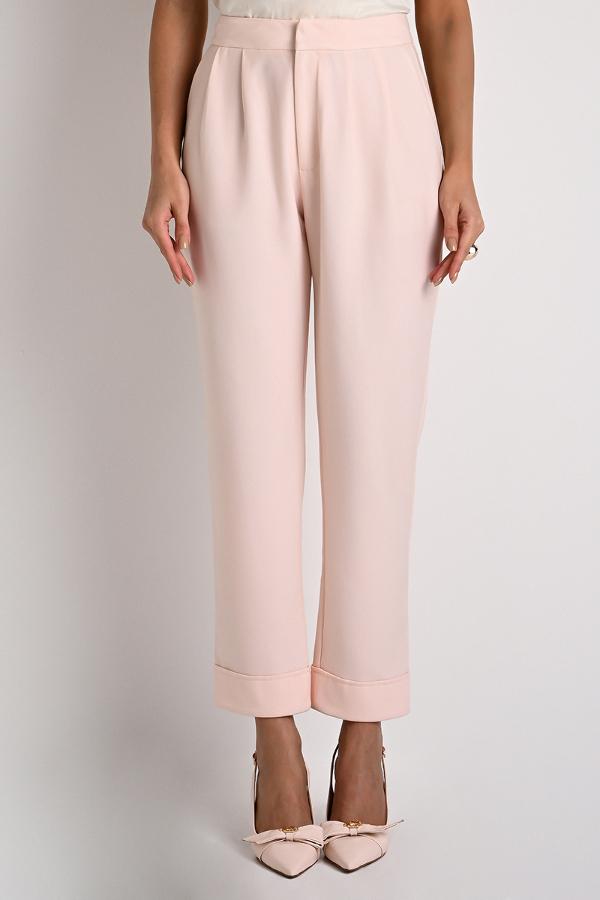 Carrot Pants with Overlapping Waistband in Lily Pink