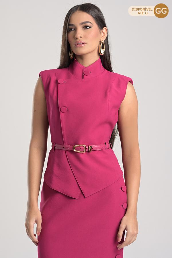 Fuchsia Perfecto Vest with Leather Belt