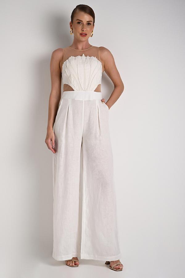 Jumpsuit with Transparent Cutouts Off-White