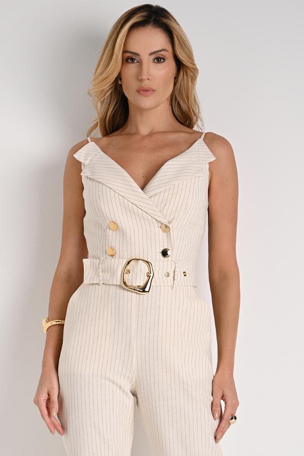Striped Front Wrap Jumpsuit