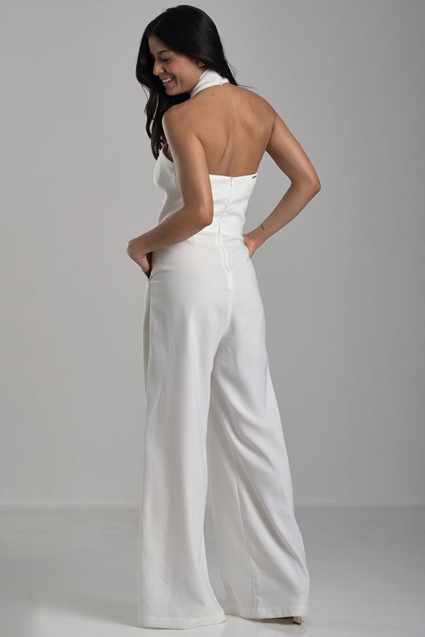 Tailored Jumpsuit with Crossed Neckline Off-white