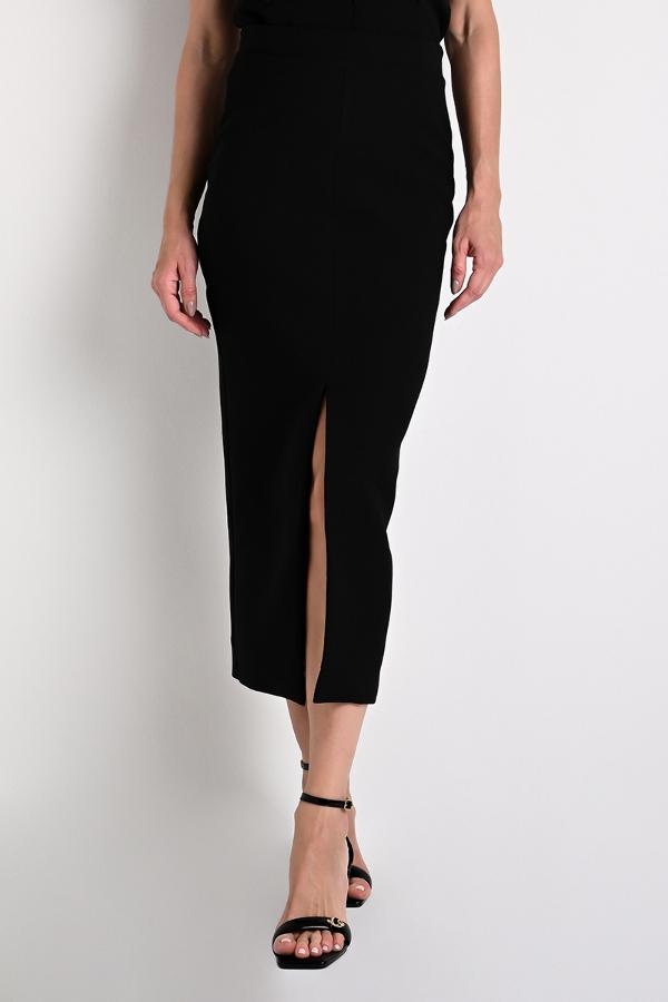 Midi Skirt with Front Slit Black