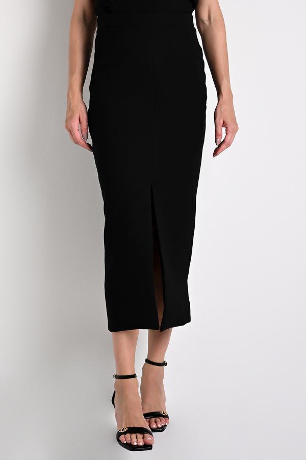 Midi Skirt with Front Slit Black