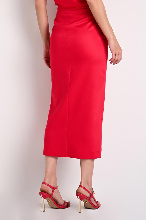 Red Front Slit Midi Skirt