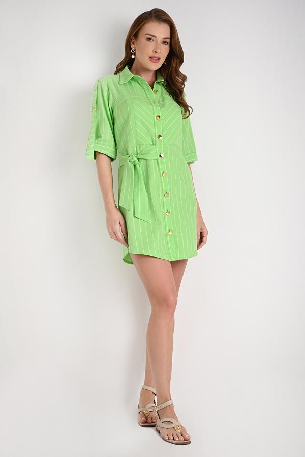 Shirt Dress With Green Striped Cutouts