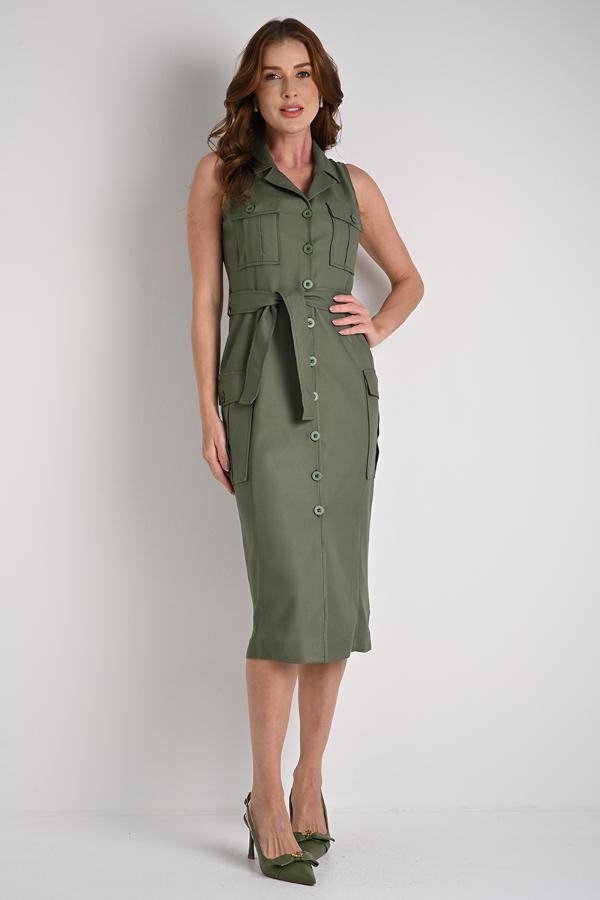 Military Cargo Pocket Shirt Dress