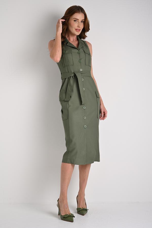 Military Cargo Pocket Shirt Dress