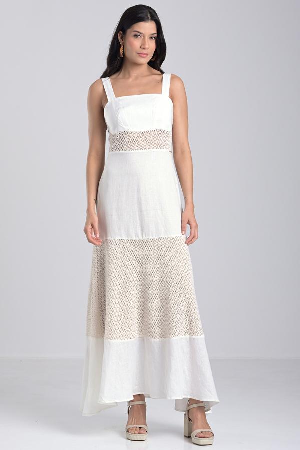 Linen Dress with Natural Cutouts