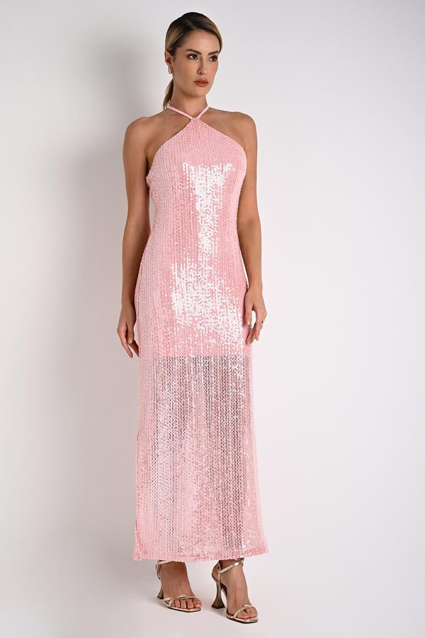 Midi Dress with Side Slits in Pink Lily
