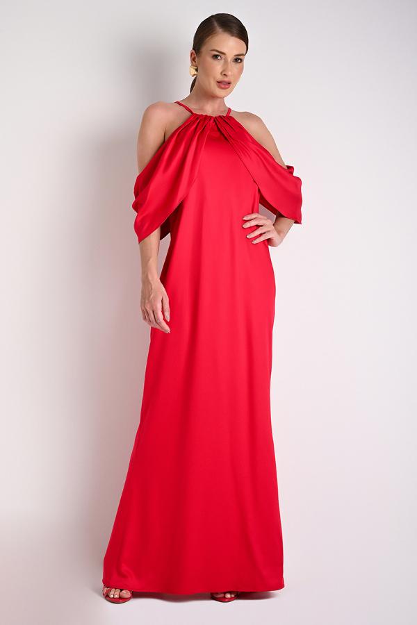 Long Dress with Floral Applique in Red