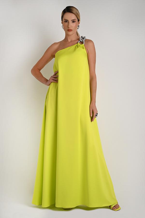 Long Dress with Tropical Shoulder Detail
