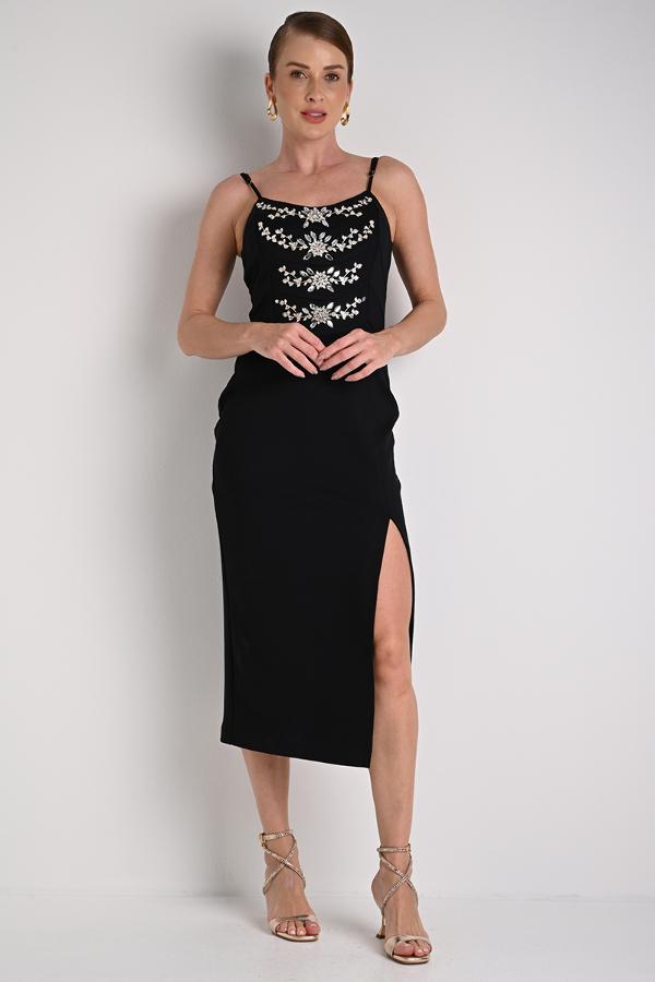 Luxury Midi Dress with Slit Black