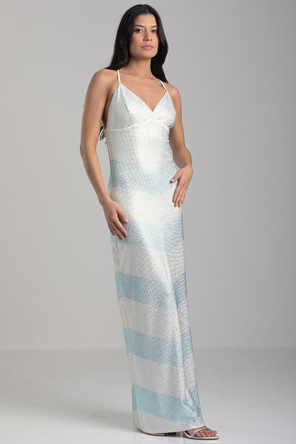 Long Dress with Crystals Off-white