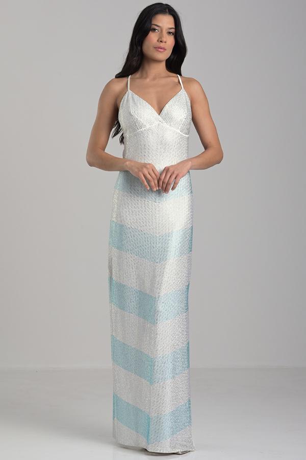 Long Dress with Crystals Off-white