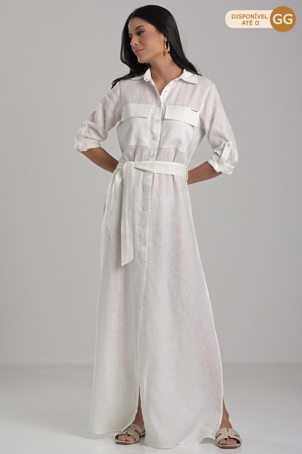 Off-white Shirt Dress with Pockets