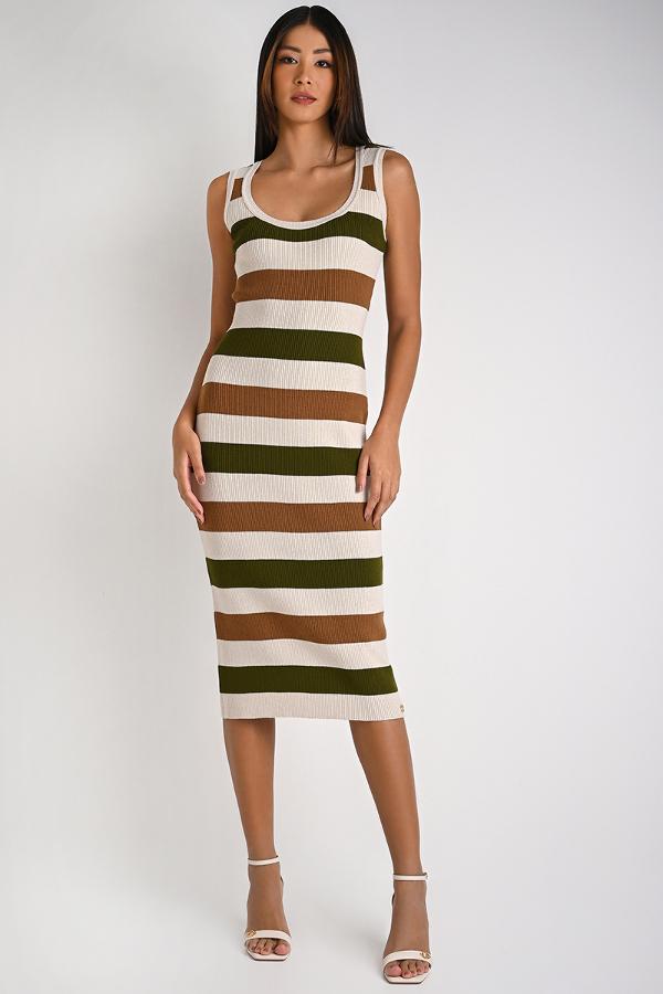 Striped Midi Silk Dress
