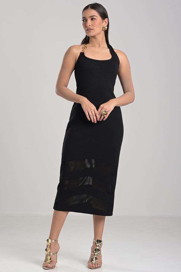 Midi Halter Neck Black Dress