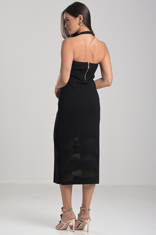 Midi Halter Neck Black Dress