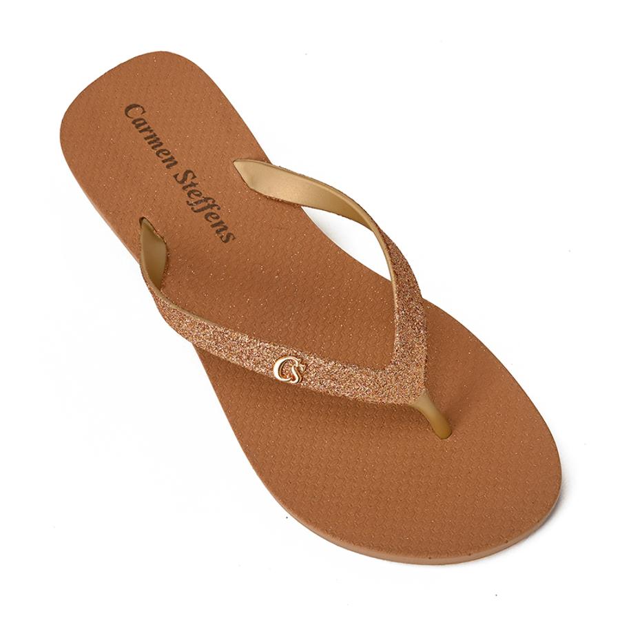 Gold Wedge Flip-Flops with CS Logo