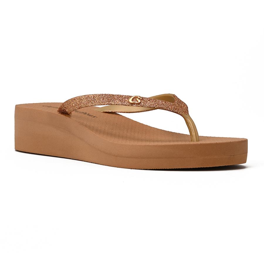 Gold Wedge Flip-Flops with CS Logo