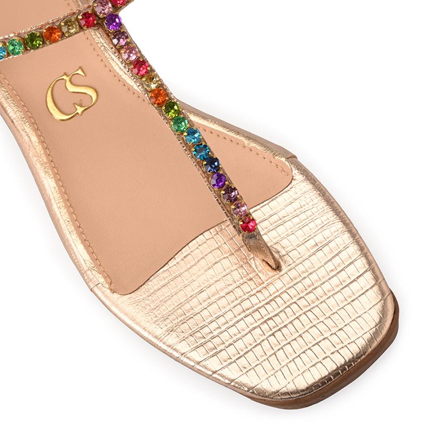 Golden Flat Sandal with Crystals