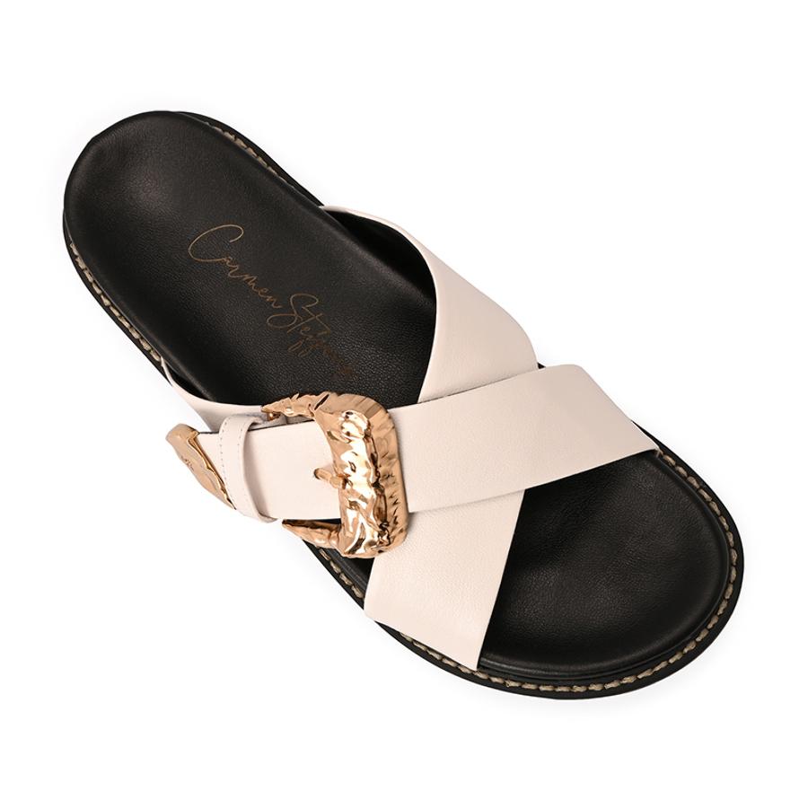 Papete White Bianco Crossed Straps with Buckle