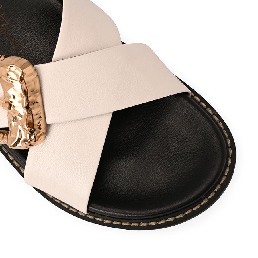 Papete White Bianco Crossed Straps with Buckle