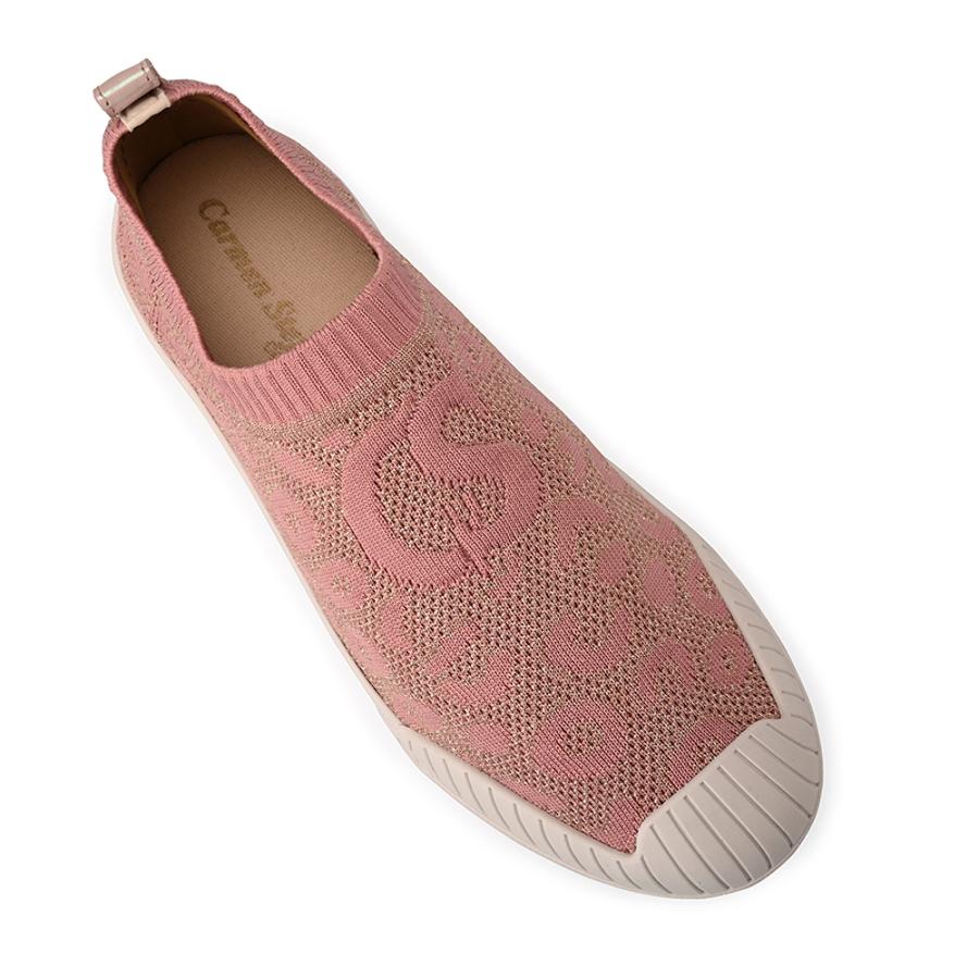 Pink Textured Knitted Sneakers