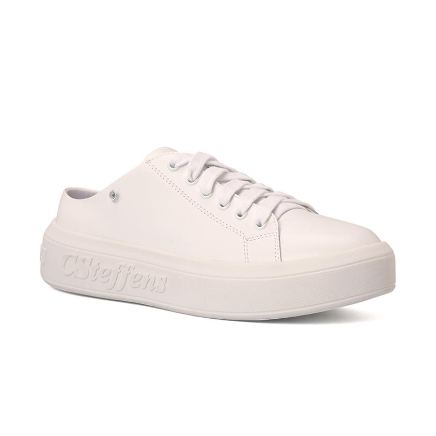 White Leather Sneakers with Crystal Detailing